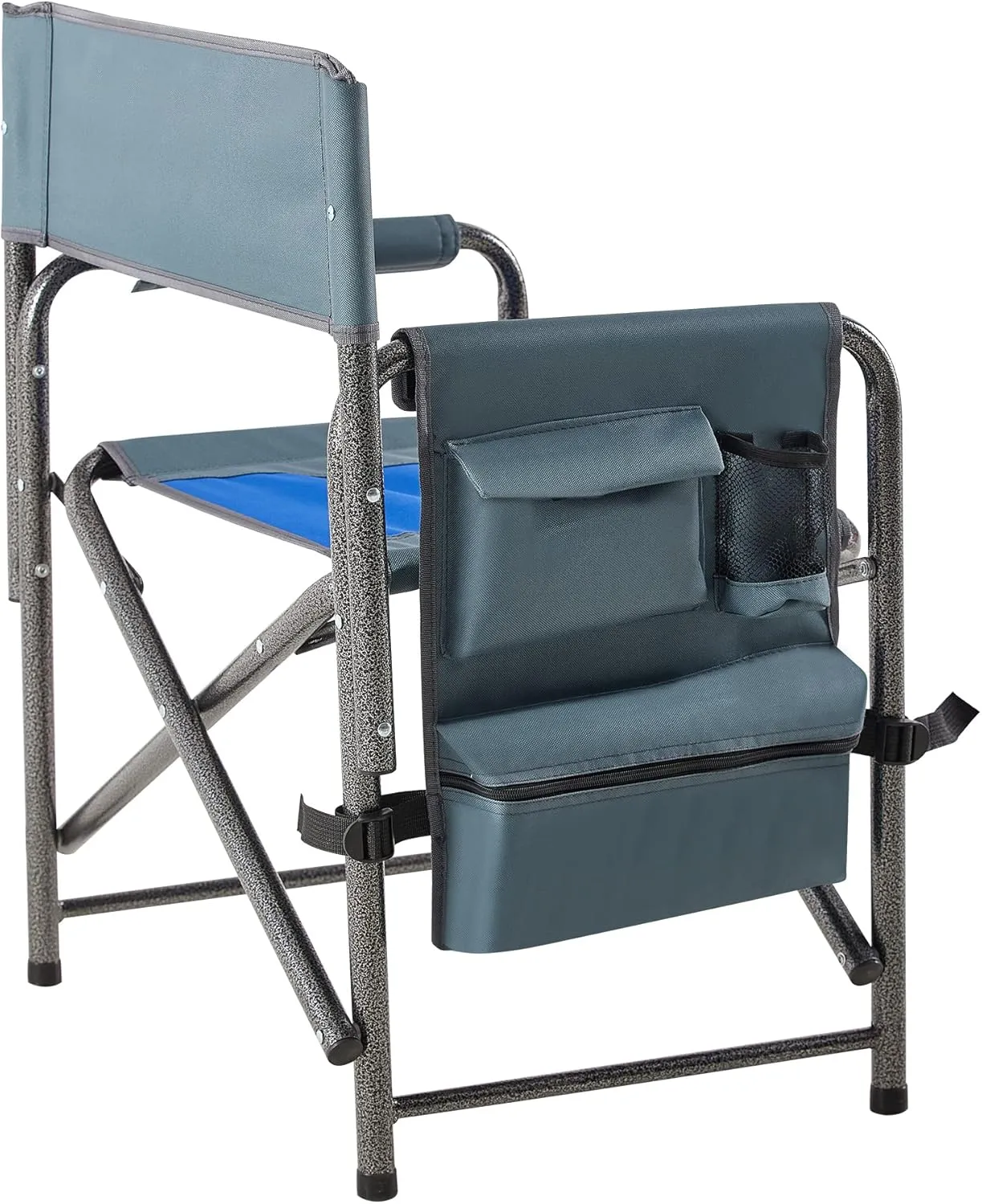 1-Piece Padded Folding Outdoor Chair with Storage Pockets,Lightweight Oversized Directors Chair for Indoor, Outdoor Camping, Picnics and Fishing,Blue/Grey