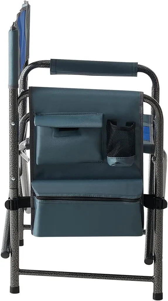 1-Piece Padded Folding Outdoor Chair with Storage Pockets,Lightweight Oversized Directors Chair for Indoor, Outdoor Camping, Picnics and Fishing,Blue/Grey