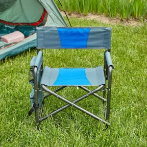 1-Piece Padded Folding Outdoor Chair with Storage Pockets,Lightweight Oversized Directors Chair for Indoor, Outdoor Camping, Picnics and Fishing,Blue/Grey