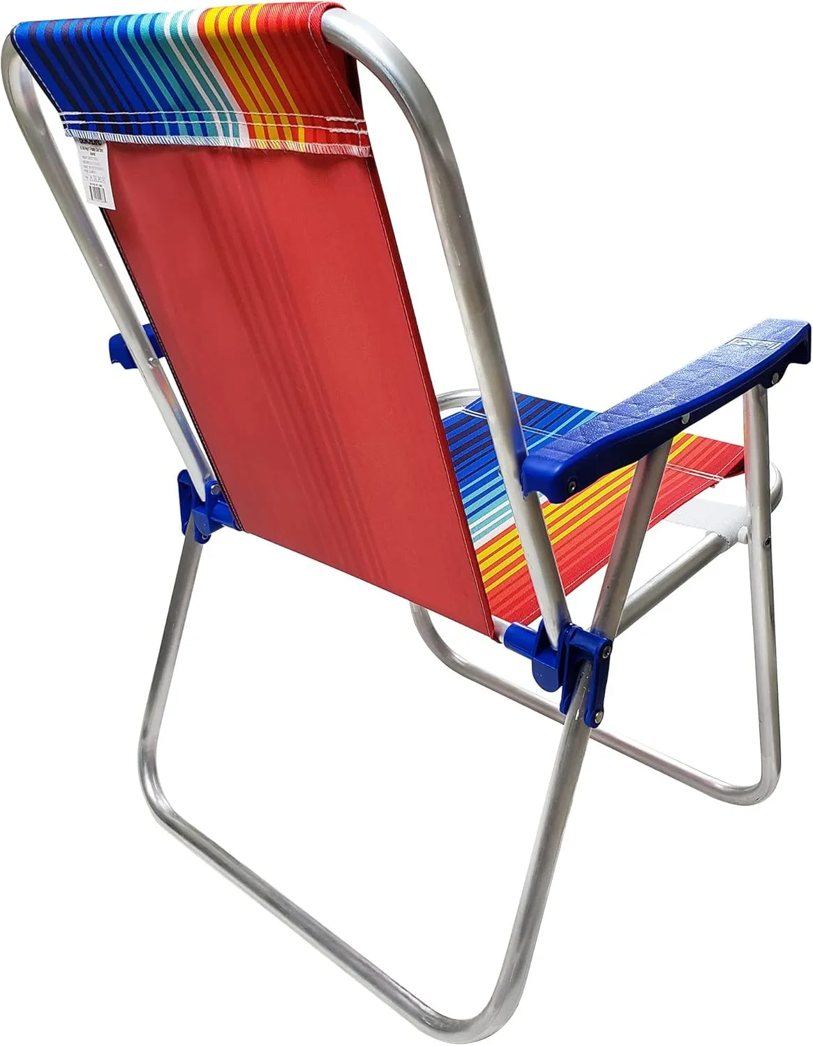 1 Position Aluminum Folding Mid Height Chair with Armrests - Lightweight Beach Chair - Small and Portable (2, Blue-Red Stripes)