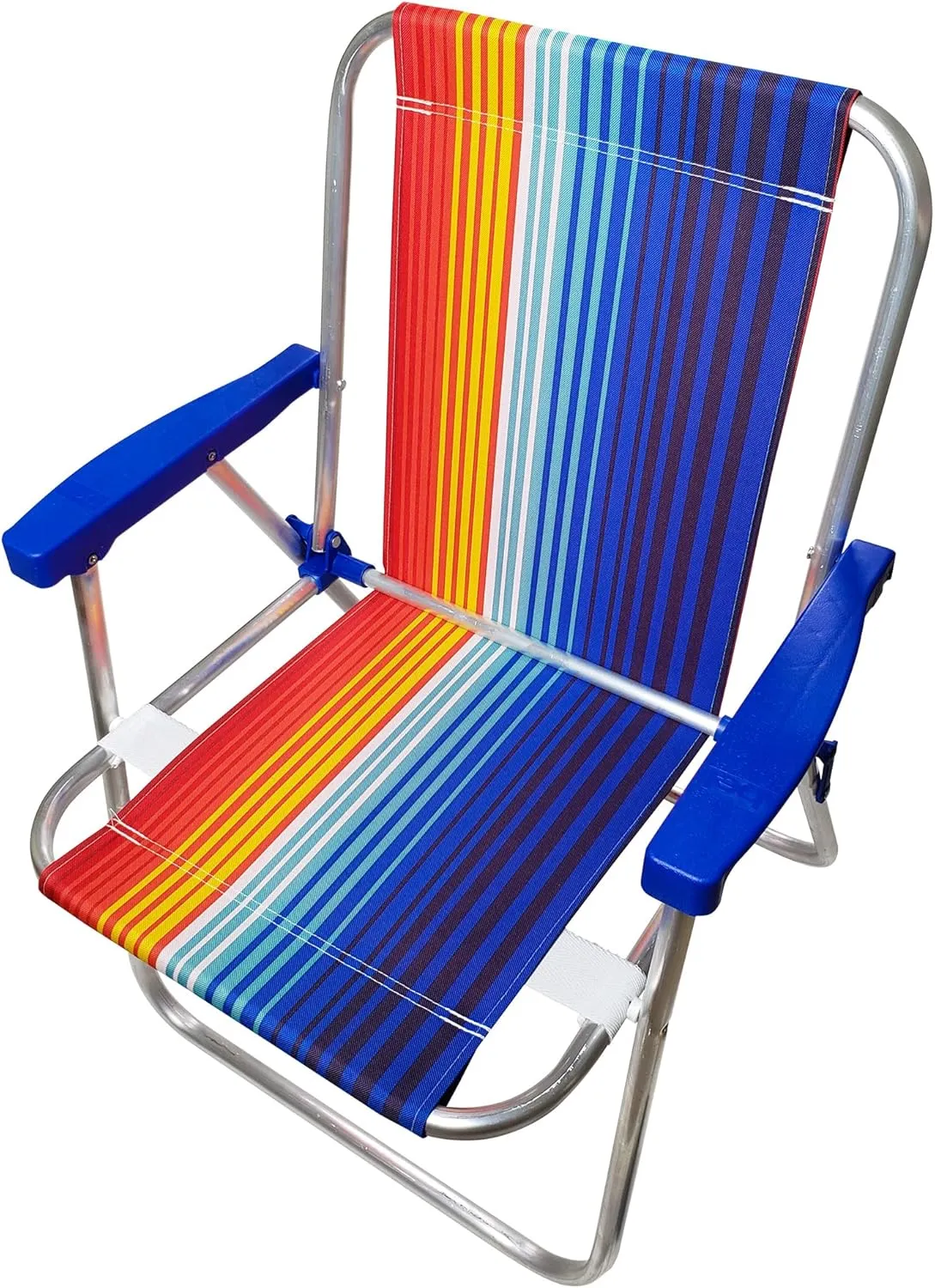 1 Position Aluminum Folding Mid Height Chair with Armrests - Lightweight Beach Chair - Small and Portable (2, Blue-Red Stripes)