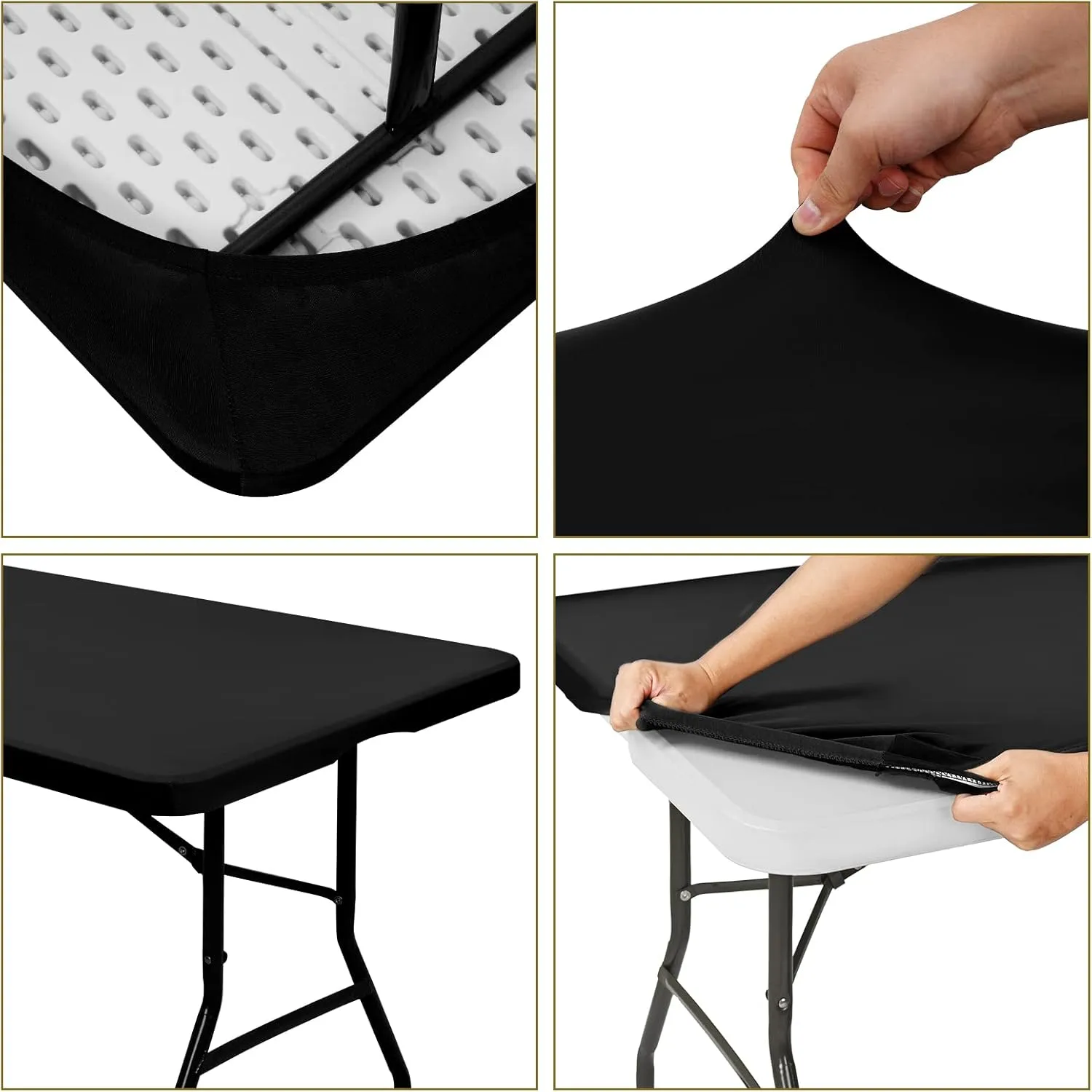10 Pack Stretch Fabric Table Top Cap Cover, fits 8' Tables, Spandex Table Covers Washable Elastic Universal Rectangle Tablecloth Protector for Indoor Outdoor Party Picnic Wedding, Black, 30" W x 96" L