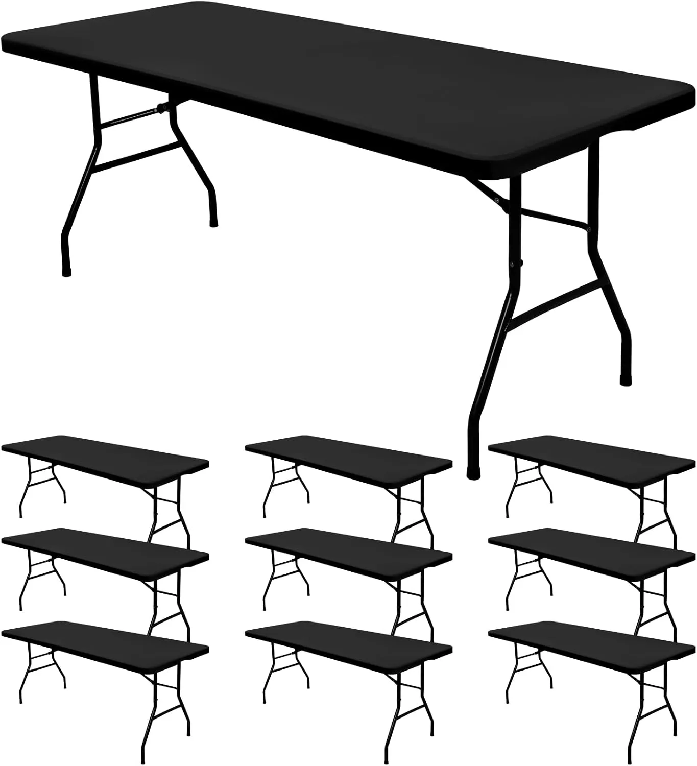 10 Pack Stretch Fabric Table Top Cap Cover, fits 8' Tables, Spandex Table Covers Washable Elastic Universal Rectangle Tablecloth Protector for Indoor Outdoor Party Picnic Wedding, Black, 30" W x 96" L