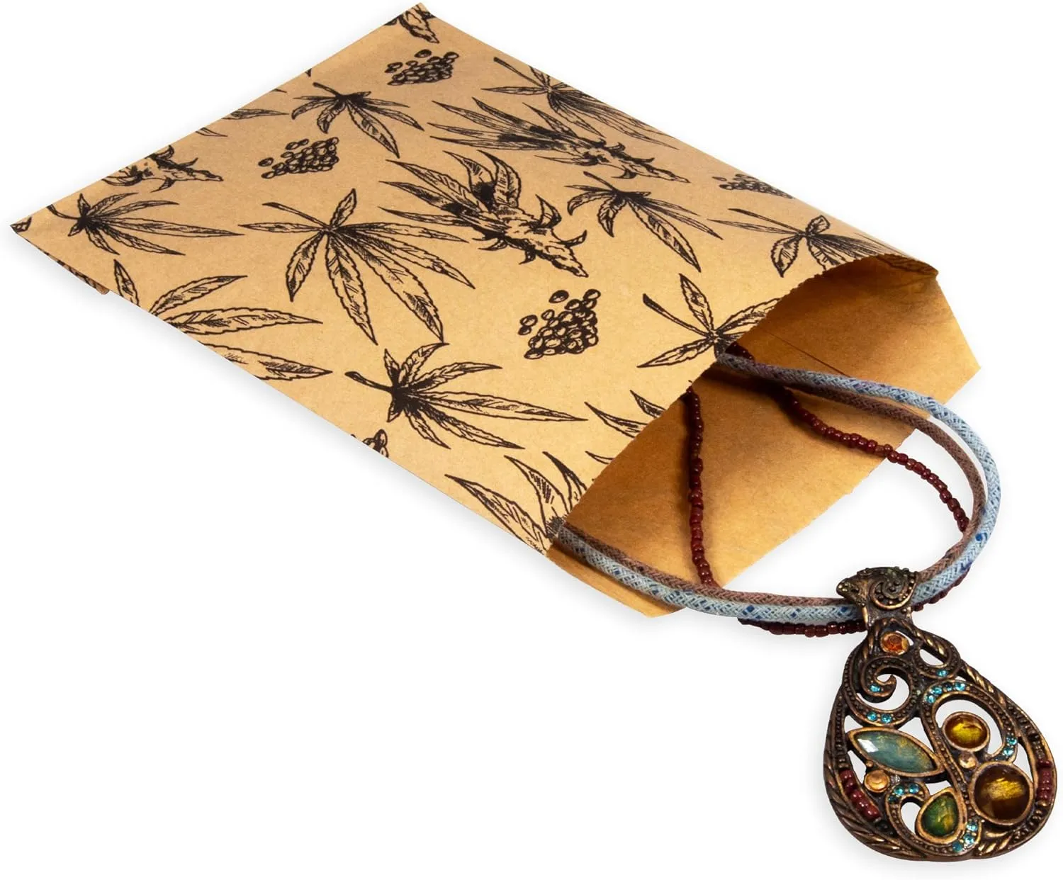 100 bags of our Kraft, 6" x 9" Exotic Plant Print Flat Paper Bags, for Treats, Storefronts, Promotional Giveaways, Cookies, Brownies, Herbs, and More.
