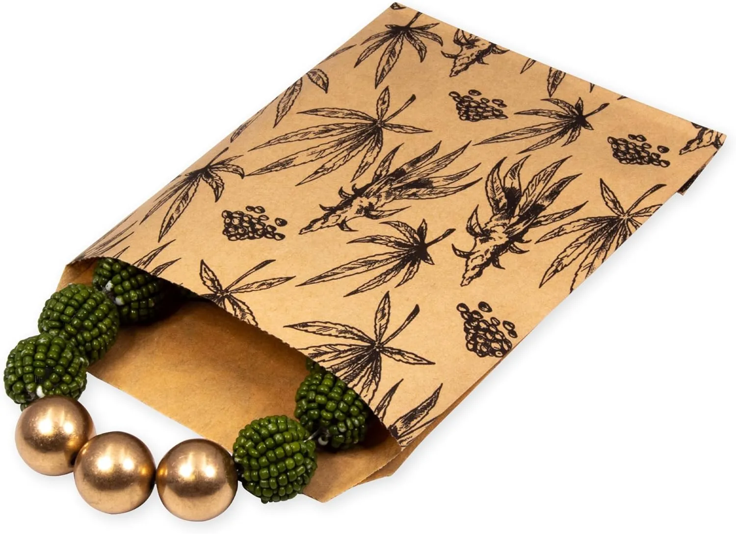 100 bags of our Kraft, 6" x 9" Exotic Plant Print Flat Paper Bags, for Treats, Storefronts, Promotional Giveaways, Cookies, Brownies, Herbs, and More.