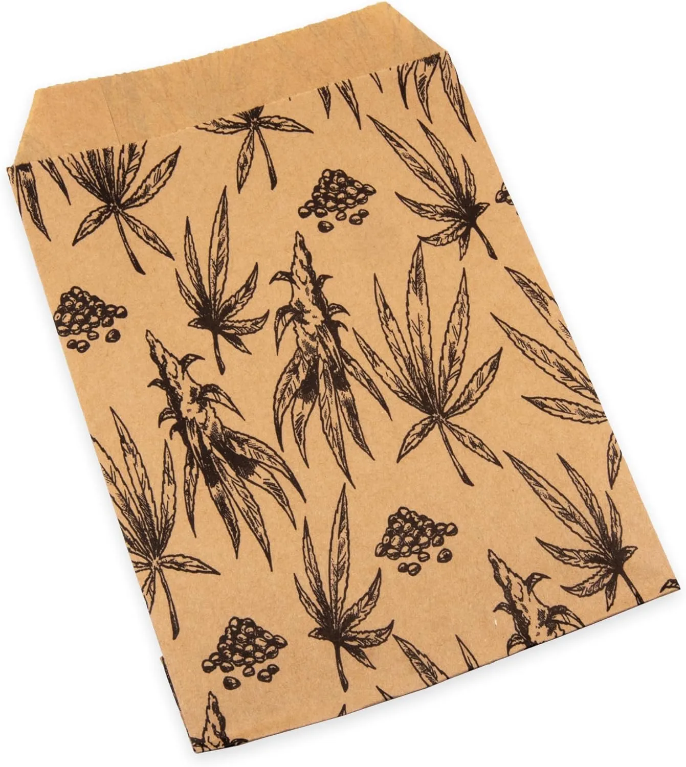 100 bags of our Kraft, 6" x 9" Exotic Plant Print Flat Paper Bags, for Treats, Storefronts, Promotional Giveaways, Cookies, Brownies, Herbs, and More.