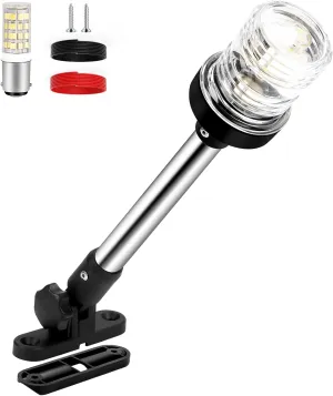 12 Inches LED Bimini Top Anchor Light, Pontoon Navigation Lights 3 NM Visibility, Stern Light Waterproof IP67, White Fold Down Rear Boat Lights for Small Boats(12~24V)