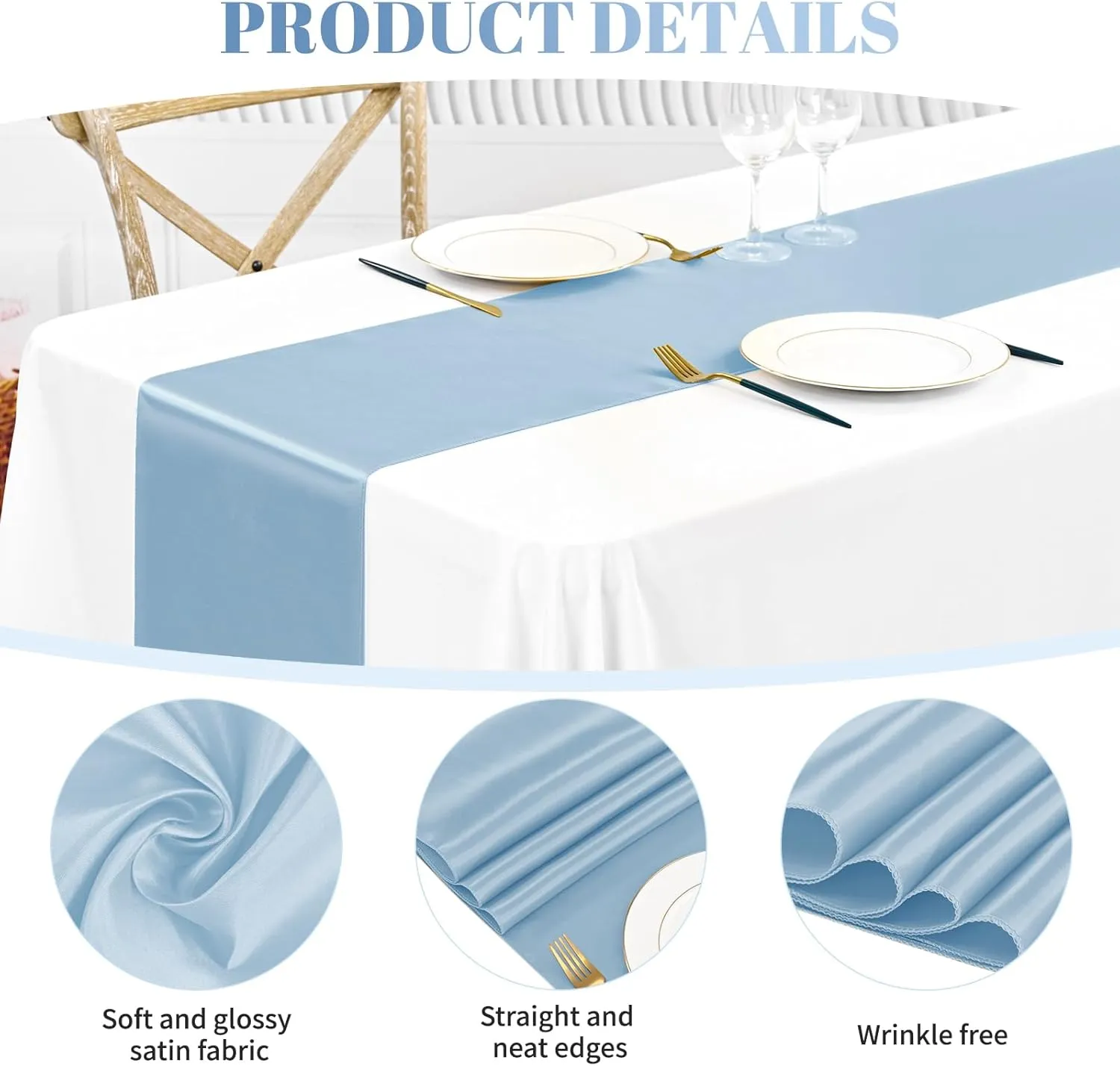 12 Pack Dusty Blue Satin Table Runner 12 Inch × 72 Inch Bright Silk Table Runner for Wedding,Party,Banquet,Events,Graduations Decoration fit Rectangular and Round Table