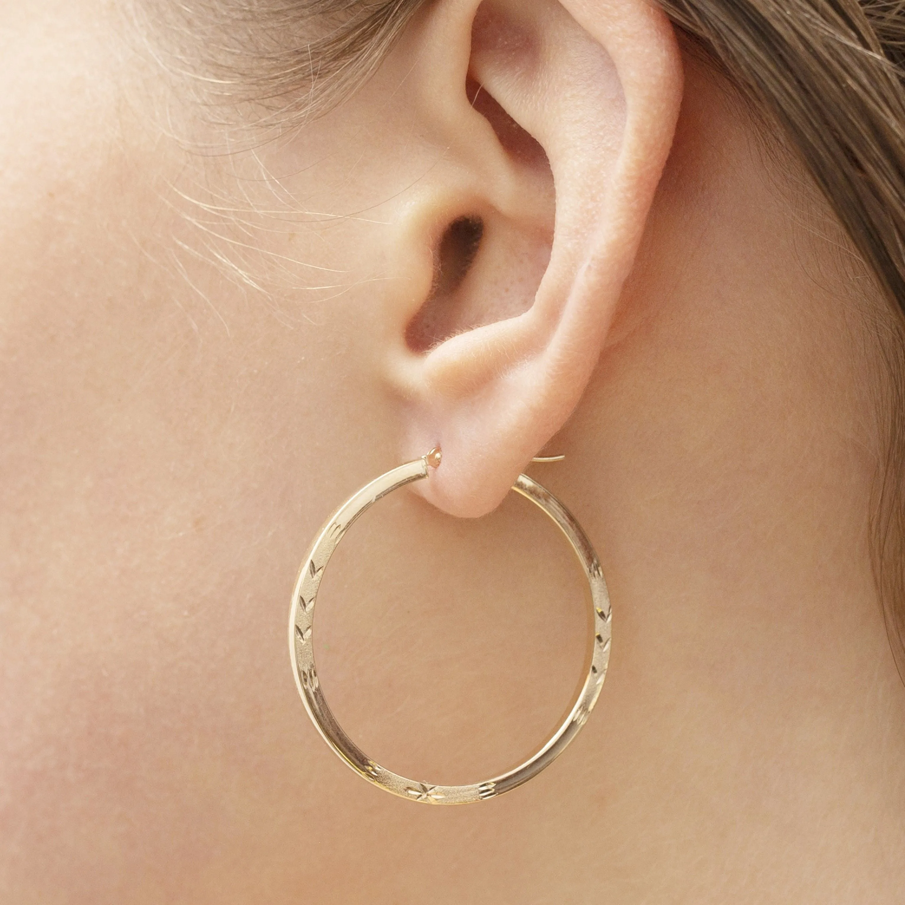 14K Gold Thin Flat Edge Hoops