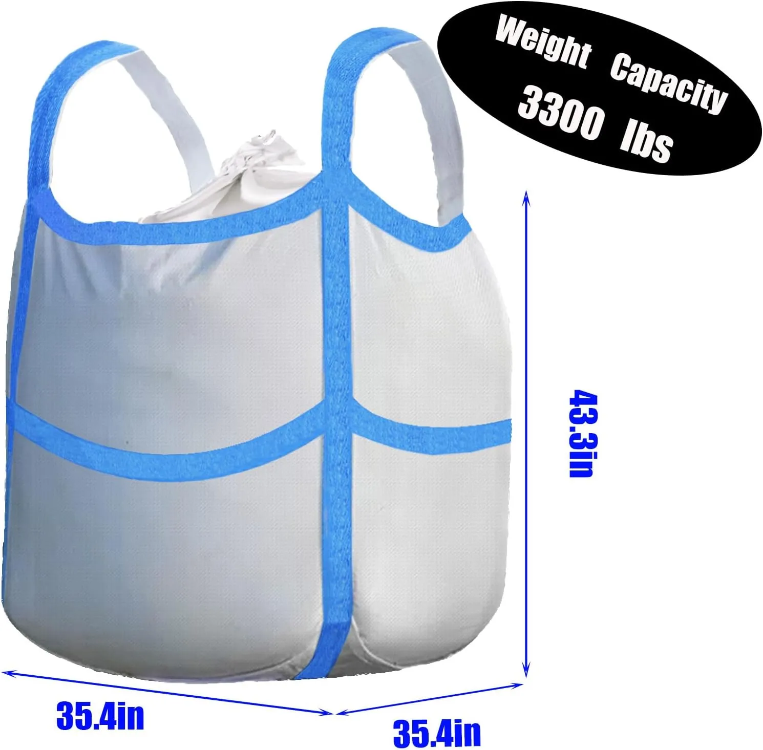 1Pack FIBC Bulk Bag,One Ton Bag, 35.4"L x 35.4"W x 43.3"H,3300lbs SWL Safty Factor 3:1,Woven Polypropylene Bags,Double Hanging,Duffle Top Flat X-Bottom Support