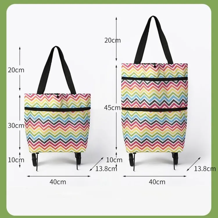 2-in-1 Foldable Oxford Cloth Shopping Bag with Wheels – Reusable Trolley Cart for Groceries, Travel, and Daily Use (Coffee Print, Large)