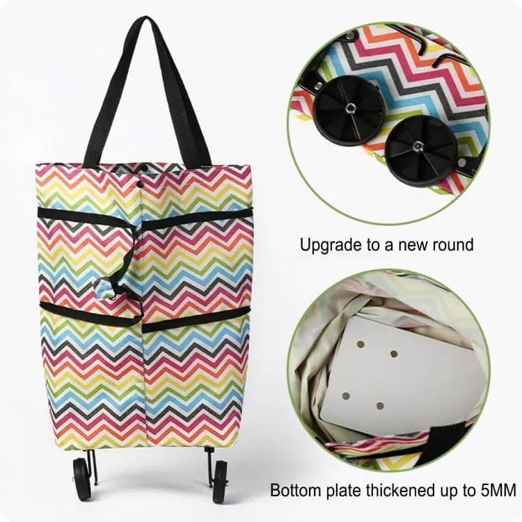 2-in-1 Foldable Oxford Cloth Shopping Bag with Wheels – Reusable Trolley Cart for Groceries, Travel, and Daily Use (Coffee Print, Large)