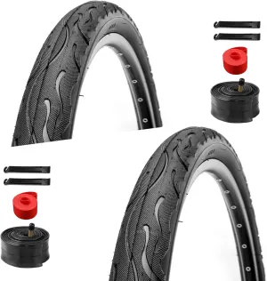 2-Pack 26 Inch Beach Cruiser Bike Tires, 26x2.125 Inch/57-559mm Folding Replacement Bicycle Tires with 26 Inch Schrader Valve Inner Tubes, 4 Tire Levers and 2 Rim Strips