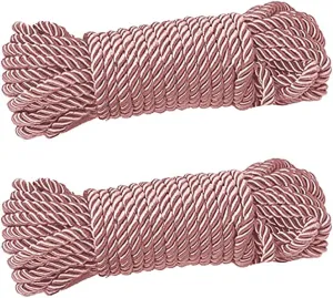 2 Pack DIY 32 feet 8 mm Diameter Soft Polyester Nylon Rope Solid Braided Twisted Nylon Decorative Ropes, 10m Durable and Strong All Purpose Twine Cord Rope String Thread Cord (Pink Ropes)
