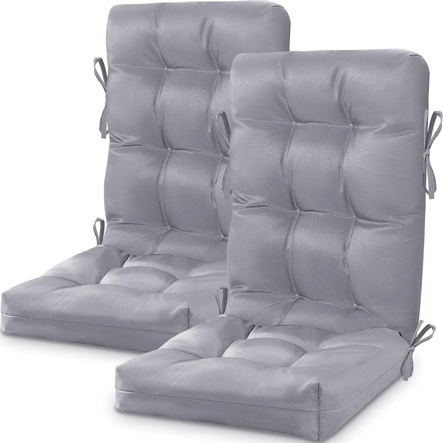 2 Set High Back Rocking Chair Cushions Large Anti Slip Chair Pads 43"x19"x3" Indoor Outdoor with Ties Waterproof Fade Resistant Lounger Chair Cushions for Rocker(Medium Gray)