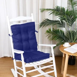 2 Set High Back Rocking Chair Cushions Large Anti Slip Chair Pads 43"x19"x3" Indoor Outdoor with Ties Waterproof Fade Resistant Lounger Chair Cushions for Rocker(Navy Blue)