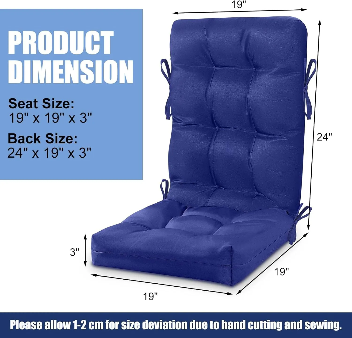 2 Set High Back Rocking Chair Cushions Large Anti Slip Chair Pads 43"x19"x3" Indoor Outdoor with Ties Waterproof Fade Resistant Lounger Chair Cushions for Rocker(Navy Blue)