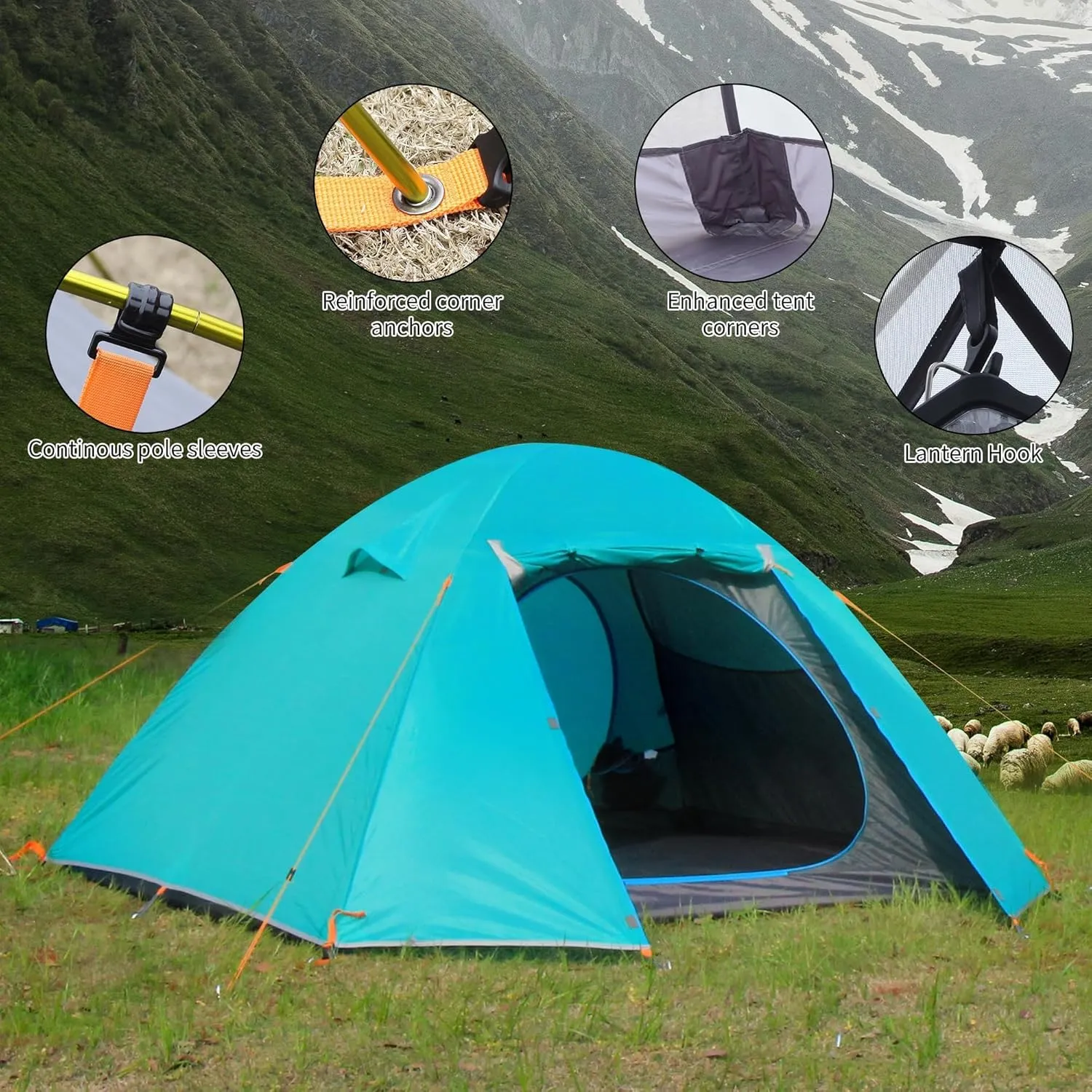 2/3 Person Camping Tent Backpacking Lightweight Tent Waterproof Windproof Aluminum Pole Two Doors Double Layer Easy Setup Portable for Outdoor Camping Hiking Beach Travel