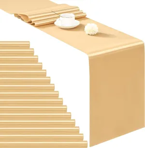 24 Pack Satin Table Runner,Bright Silk Table Runner for Wedding Smooth Fabric Table Runner Wedding Table Runner 12×72 Inch Long Table Runner for Party,Banquet,Events Decoration(24Pcs-Champagne)