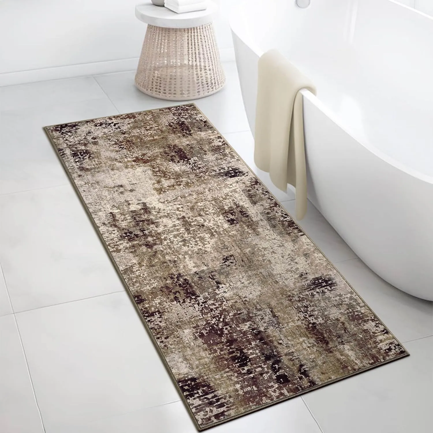2x6 Brown Rug Runners for Hallways Kitchen Runner Rug Non Slip Washable Coffee Long Runner Rugs with Rubber Backing Soft Abstract Carpet Runner for Bedroom, Kitchen, Bathroom, Entryway