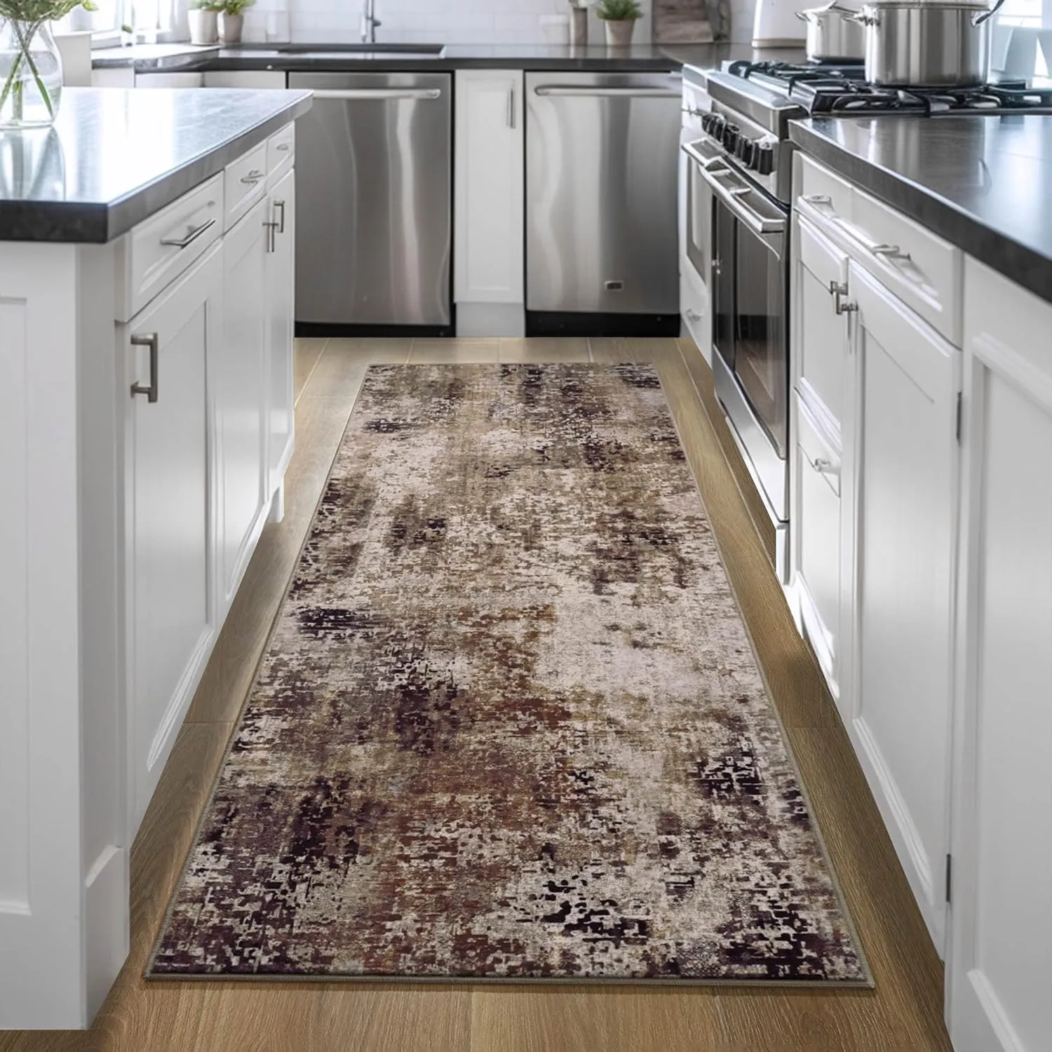 2x6 Brown Rug Runners for Hallways Kitchen Runner Rug Non Slip Washable Coffee Long Runner Rugs with Rubber Backing Soft Abstract Carpet Runner for Bedroom, Kitchen, Bathroom, Entryway