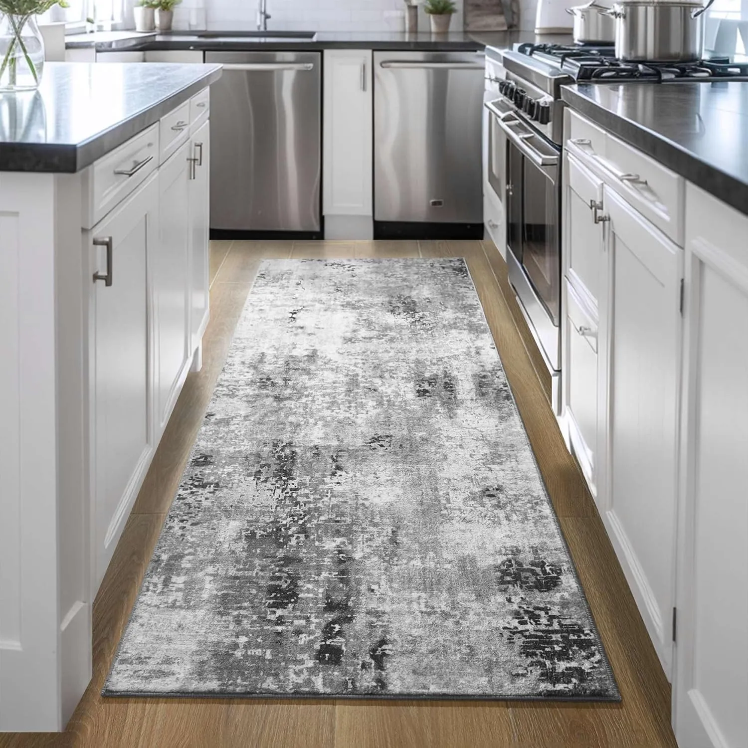 2x6 Rug Runners for Hallways Kitchen Runner Rug Non Slip Washable Grey Long Runner Rugs with Rubber Backing Soft Abstract Carpet Runner for Hallways, Kitchen, Bedroom, Bathroom, Entryway