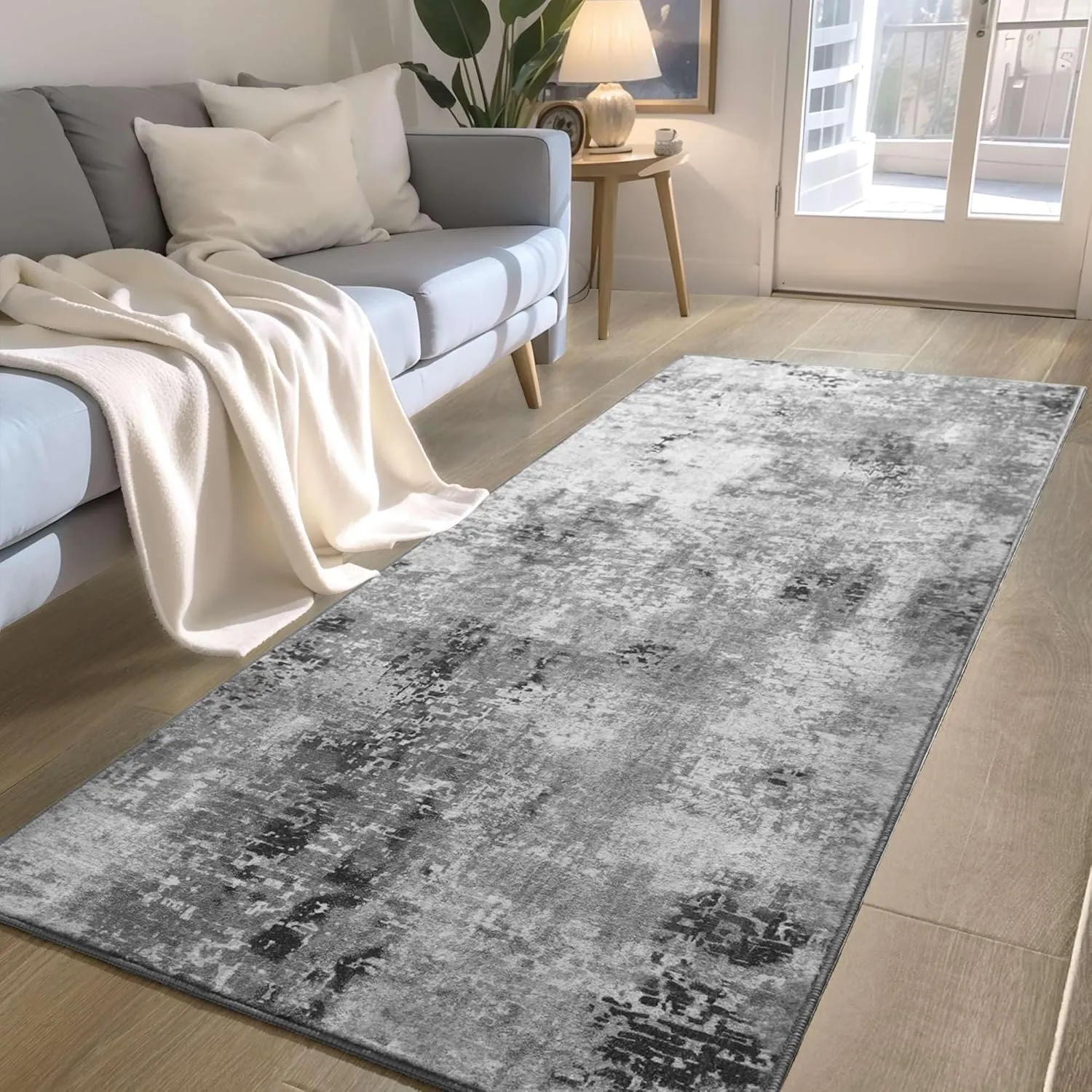 2x6 Rug Runners for Hallways Kitchen Runner Rug Non Slip Washable Grey Long Runner Rugs with Rubber Backing Soft Abstract Carpet Runner for Hallways, Kitchen, Bedroom, Bathroom, Entryway