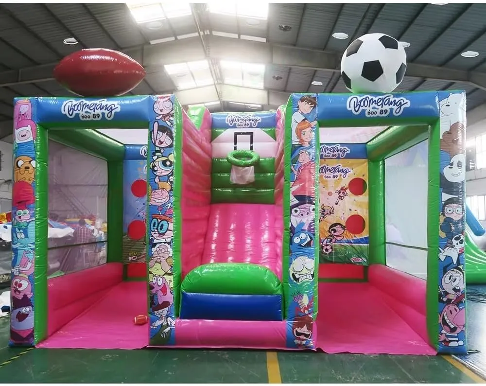 3-in-1 Inflatable Basketball Football Dart Tossing Carnival Sport Game Toys with Blower and Game Accessories (J)