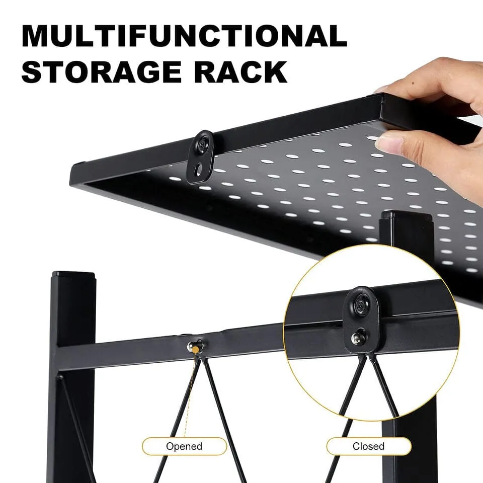 3 Layer Folding Kitchen Rack, Kitchen Metal Folding Shelves With Wheels, Household Sundries Finishing Balcony Floor Storage Rack, Multi Level Folding Shelves with Wheels, Multifunctional 3 Tier Storage Cart