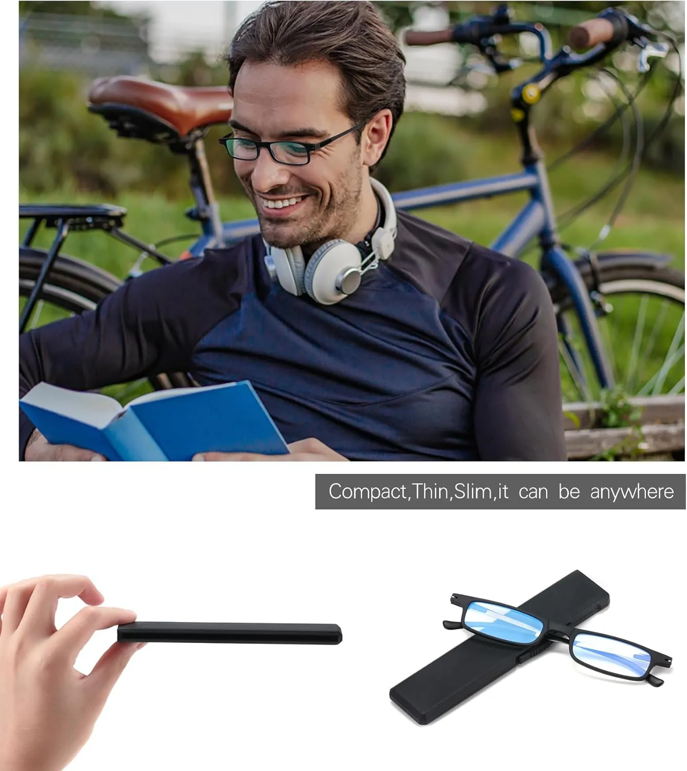 3 Pack Ultra thin Lightweight Folding Reading Glasses Women Men TR90 Blue Light Blocking Anti UV/Eyestrain Foldable Compact Computer Readers Portable Unique Stretchable Slim Flat case Gunmetal,  1.0