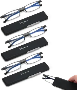 3 Pack Ultra thin Lightweight Folding Reading Glasses Women Men TR90 Blue Light Blocking Anti UV/Eyestrain Foldable Compact Computer Readers Portable Unique Stretchable Slim Flat case Gunmetal,  1.0