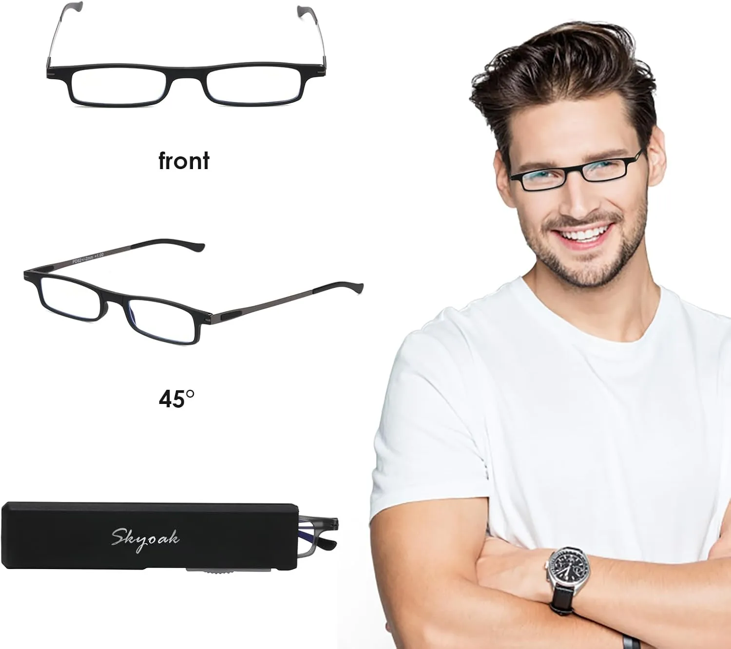 3 Pack Ultra thin Lightweight Folding Reading Glasses Women Men TR90 Blue Light Blocking Anti UV/Eyestrain Foldable Compact Computer Readers Portable Unique Stretchable Slim Flat case Gunmetal,  1.0