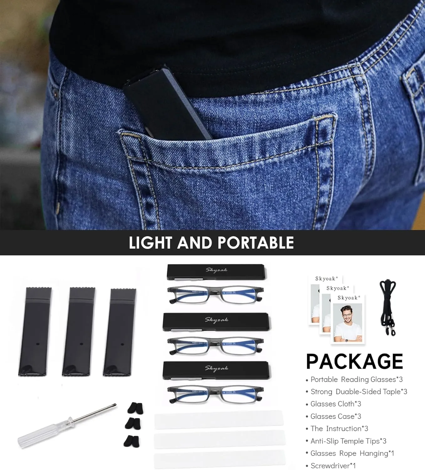 3 Pack Ultra thin Lightweight Folding Reading Glasses Women Men TR90 Blue Light Blocking Anti UV/Eyestrain Foldable Compact Computer Readers Portable Unique Stretchable Slim Flat case Gunmetal,  1.0