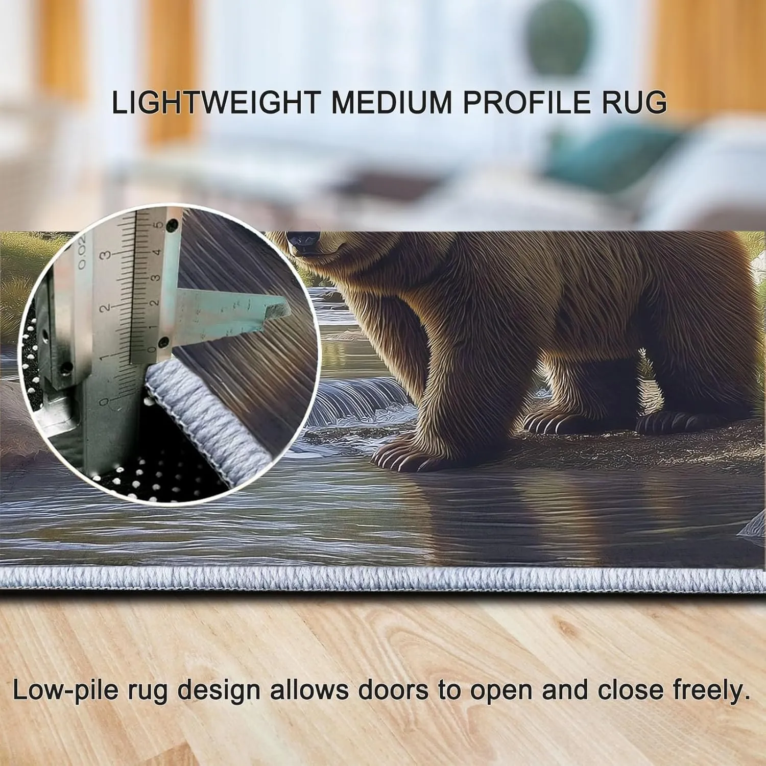 3 x 4 ft Washable Area Rug for Living Room Animals Bear Mountains Pine Trees Ultra Soft Low-Pile Floor Rugs with Non Slip Rubber Backing Teal, Indoor Floor Carpet for Dining Room Home Office Decor