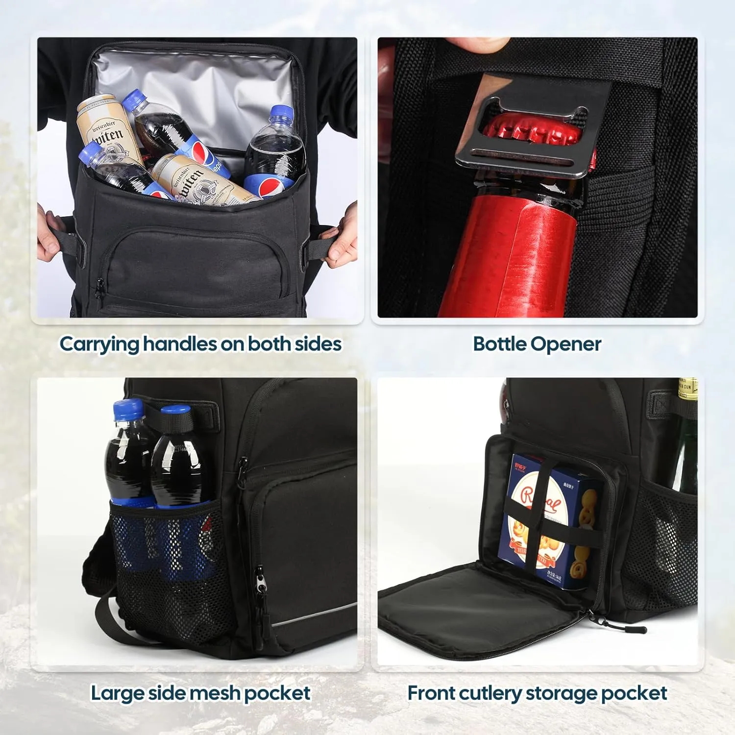 30/42 Cans Cooler Backpack, Waterproof Cooler Bag with Bottle Opener for Picnic, Camping, Beach, Hiking, Travel, and Shopping