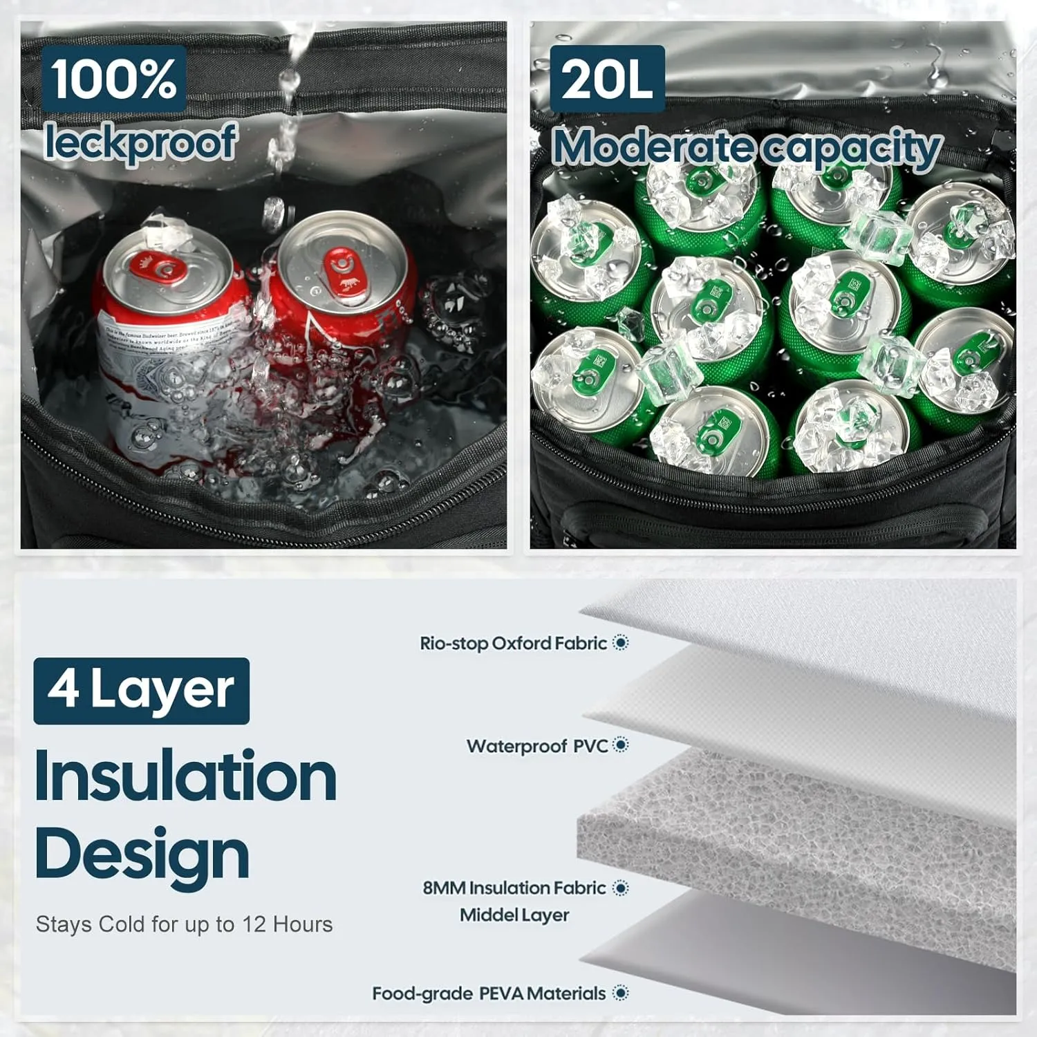 30/42 Cans Cooler Backpack, Waterproof Cooler Bag with Bottle Opener for Picnic, Camping, Beach, Hiking, Travel, and Shopping