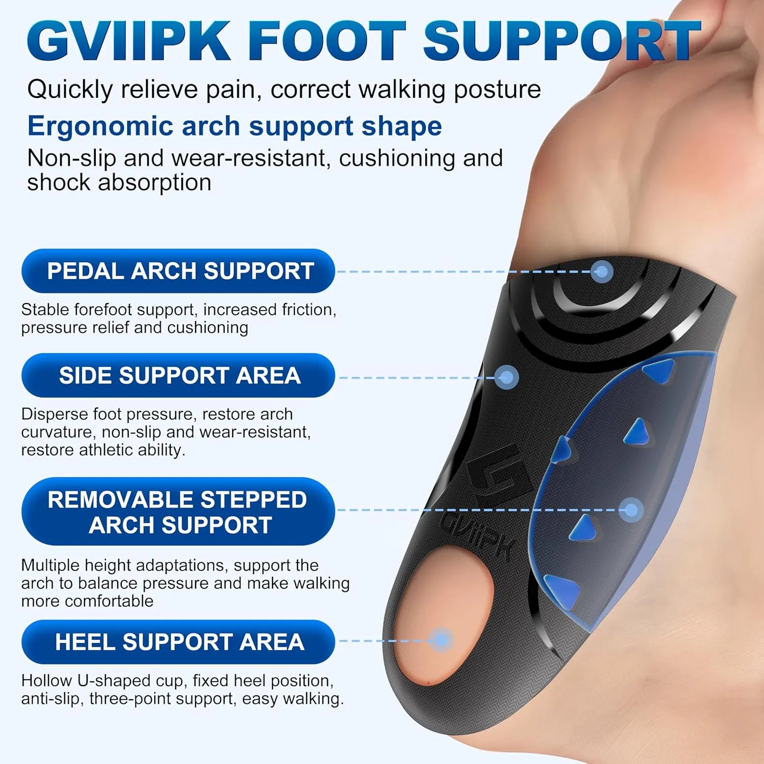 3/4 Removable High Arch Support Shoe Inserts, Orthopedic Insoles for Plantar Fasciitis Relief, Standing All Day Pain Relief, Knee Pain, Over-Pronation, Shoe Insoles for Men & Women - XL(Men's10-12.5)