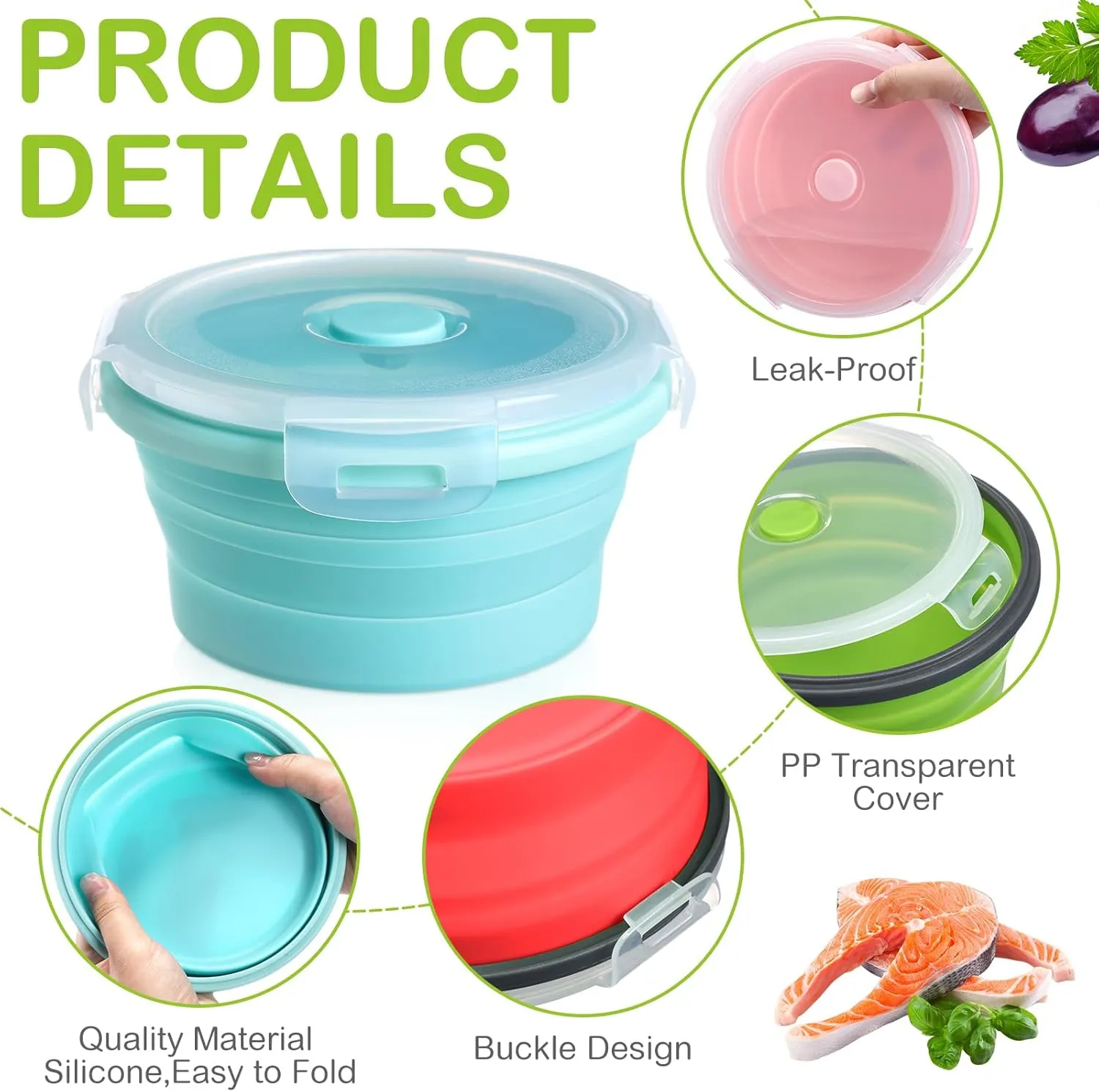 4 Set Collapsible Bowls with Lids Foldable Fork Camping Salad Bowl with Lid Food Storage Containers Set for Travel Picnic Utensils(41 oz,Bright Colors)