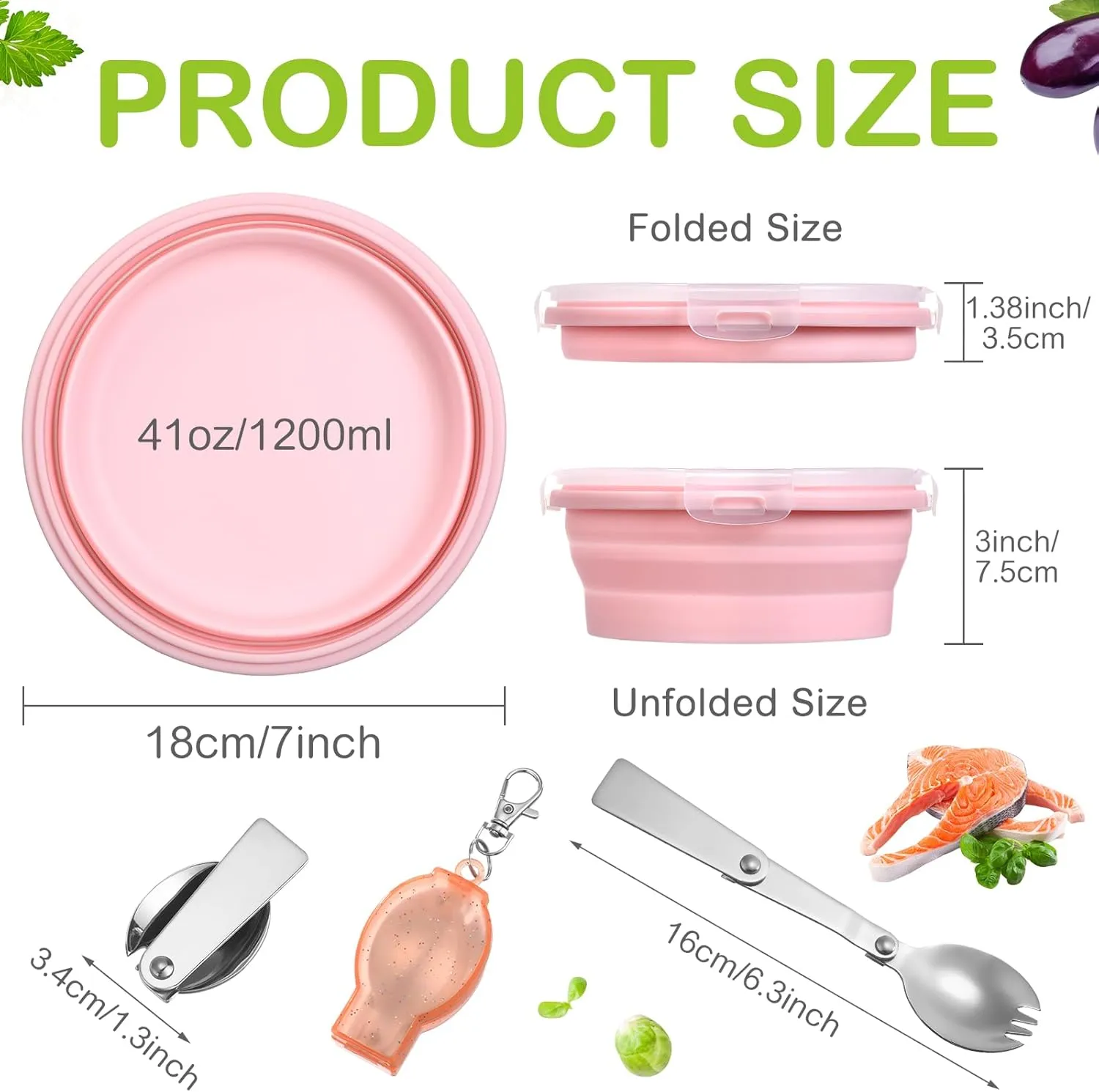 4 Set Collapsible Bowls with Lids Foldable Fork Camping Salad Bowl with Lid Food Storage Containers Set for Travel Picnic Utensils(41 oz,Bright Colors)