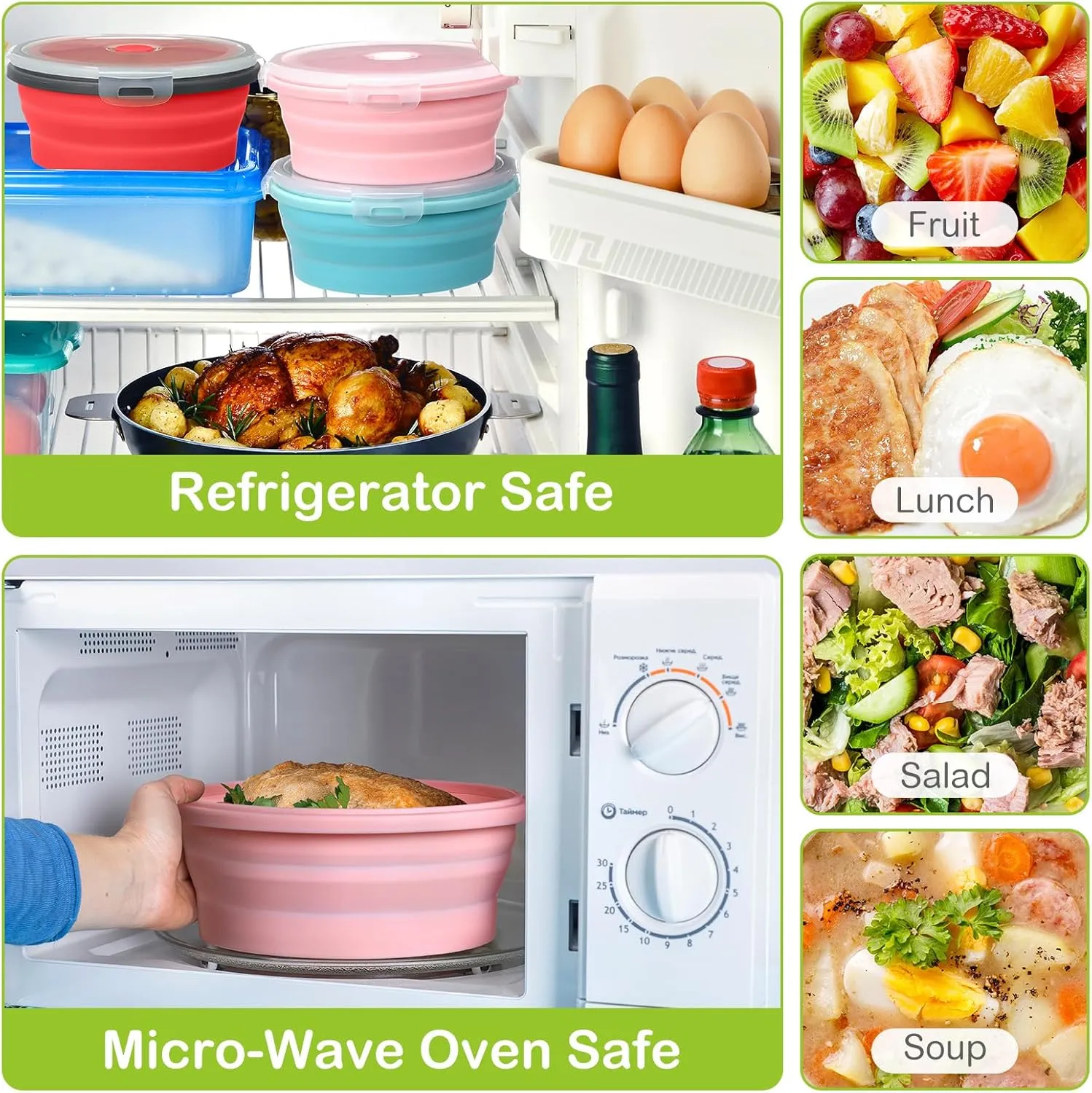 4 Set Collapsible Bowls with Lids Foldable Fork Camping Salad Bowl with Lid Food Storage Containers Set for Travel Picnic Utensils(41 oz,Bright Colors)