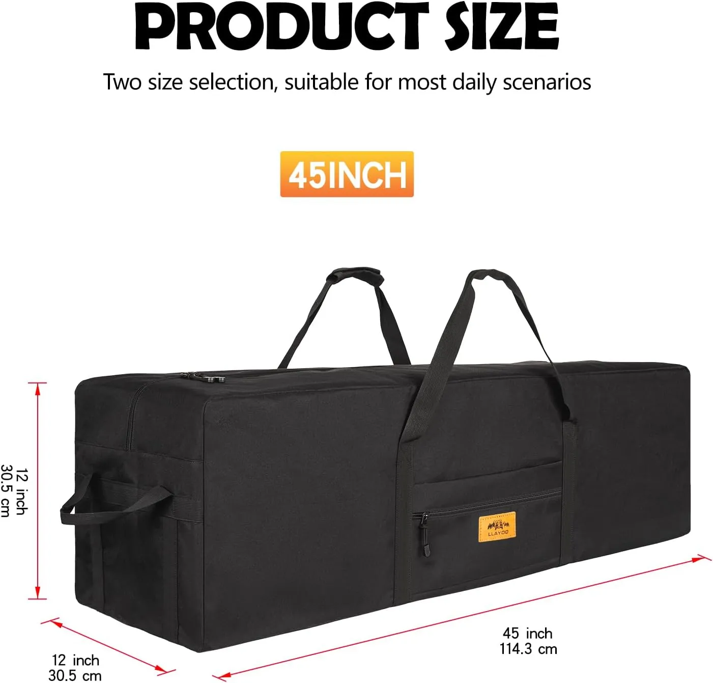 45 inch Foldable Oversized Zipper Duffel Bag, Travel Outdoor Camping Bag, Sports Equipment Storage Bag, Waterproof and Scratch Resistant, Black