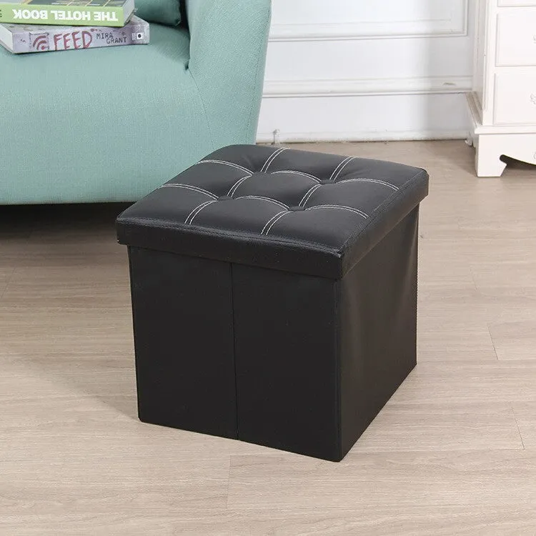 50L PU Leather Ottoman Foldable Storage Stool (Black)