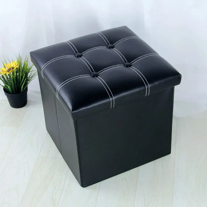 50L PU Leather Ottoman Foldable Storage Stool (Black)
