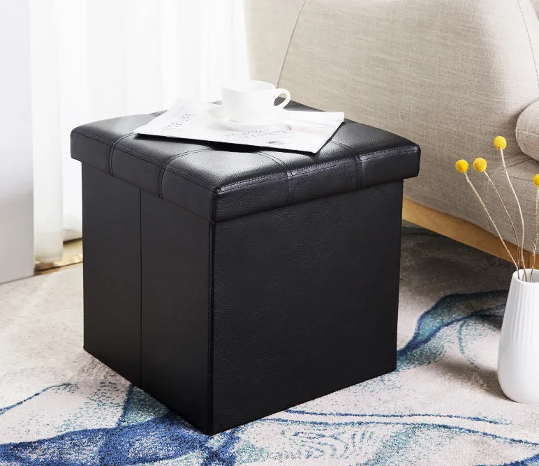 50L PU Leather Ottoman Foldable Storage Stool (Black)