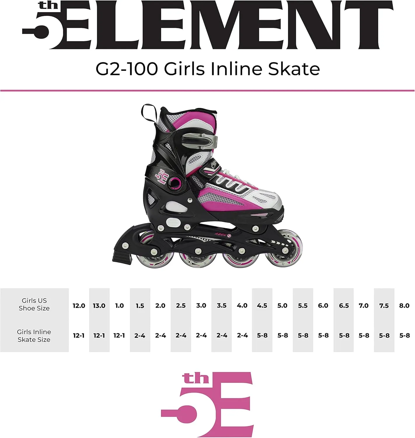 5th Element Kids Adjustable Inline Skates for Boys and Girls with Ankle Support Roller Skates-Includes Skate Bag