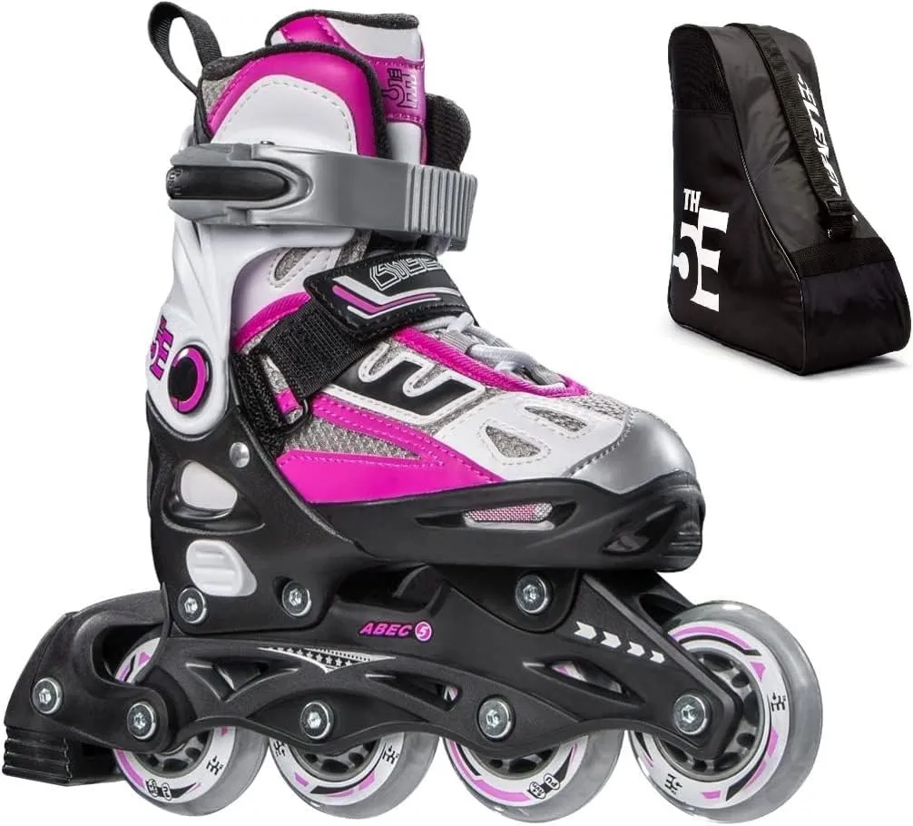 5th Element Kids Adjustable Inline Skates for Boys and Girls with Ankle Support Roller Skates-Includes Skate Bag