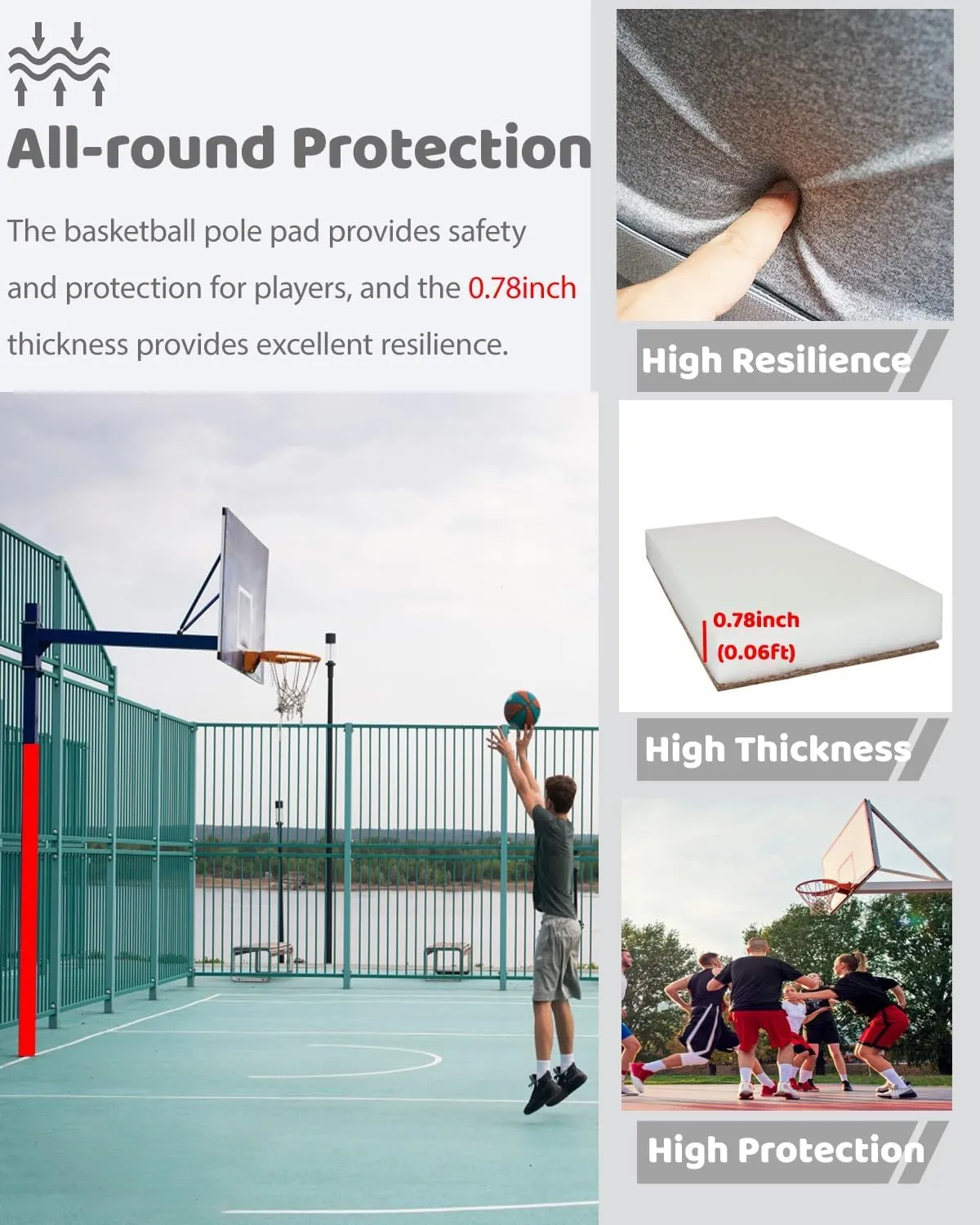 6 Ft Basketball Hoop Pad for Basement Playground Post, Outside Poles Cover Goalrilla Pole Padding Custom, Carport Collision Pole Accessories(Red,Dia 6.5inch(0.54ft))