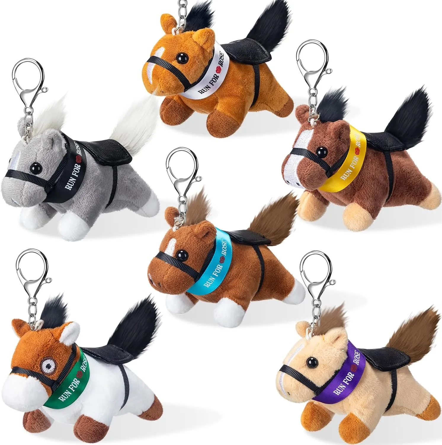 6 Piece Kentucky Horse Stuffed Keychain Derby Party Souvenir Run for the Roses Plush Gifts Derby Horse Plush Toy Women Men Derby Party Supplies Horse Lovers