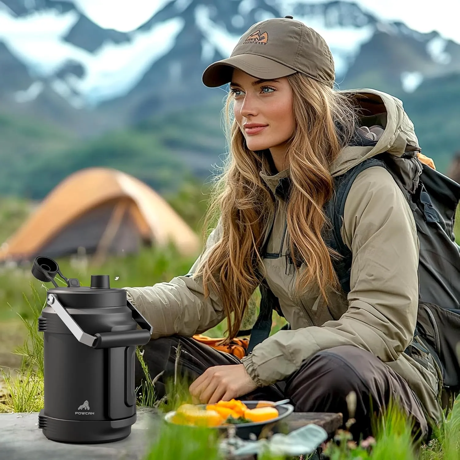 64oz Insulated Water Bottle for Outdoors: 2-in-1 Straw Spout Lid, Dual Handle, Leakproof, Keep Cold 36H, Half Gallon Stainless Steel Water Jug for Sports, Camping, Gym, Work, Beach, Fishing (Forest)
