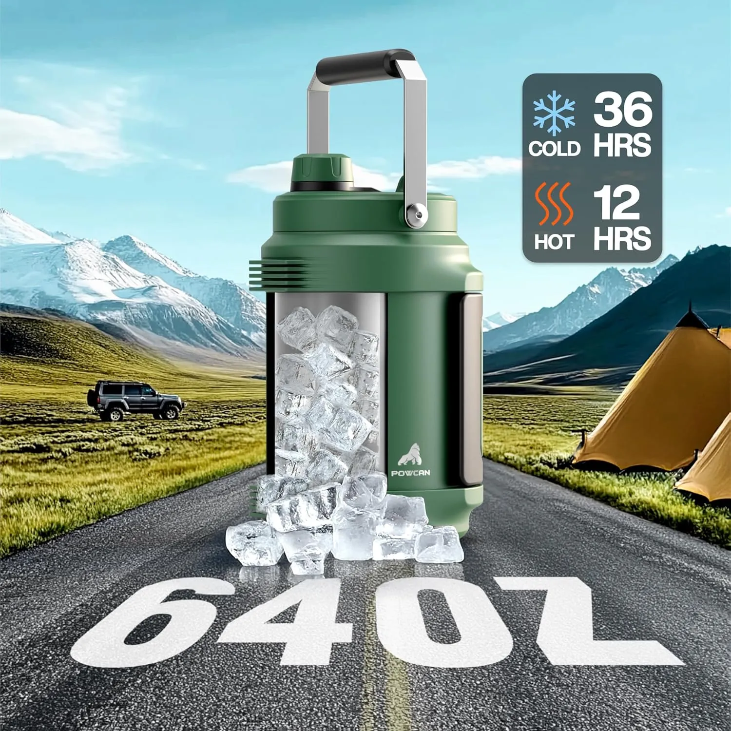 64oz Insulated Water Bottle for Outdoors: 2-in-1 Straw Spout Lid, Dual Handle, Leakproof, Keep Cold 36H, Half Gallon Stainless Steel Water Jug for Sports, Camping, Gym, Work, Beach, Fishing (Forest)